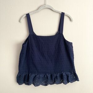J. Crew Womens Navy Blue Textured Tank Top Eyelet Prep Drop Waist Crop Size 10